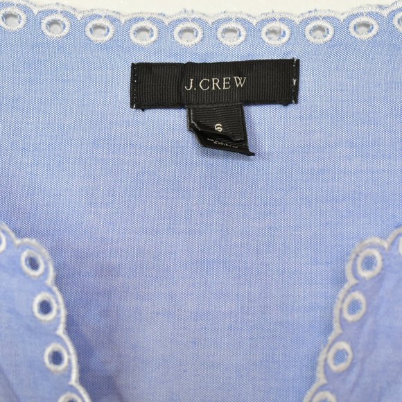 J. Crew Blue White Embroidered Eyelet Sleeveless Chambray Top Size 6 - Picture 9 of 15